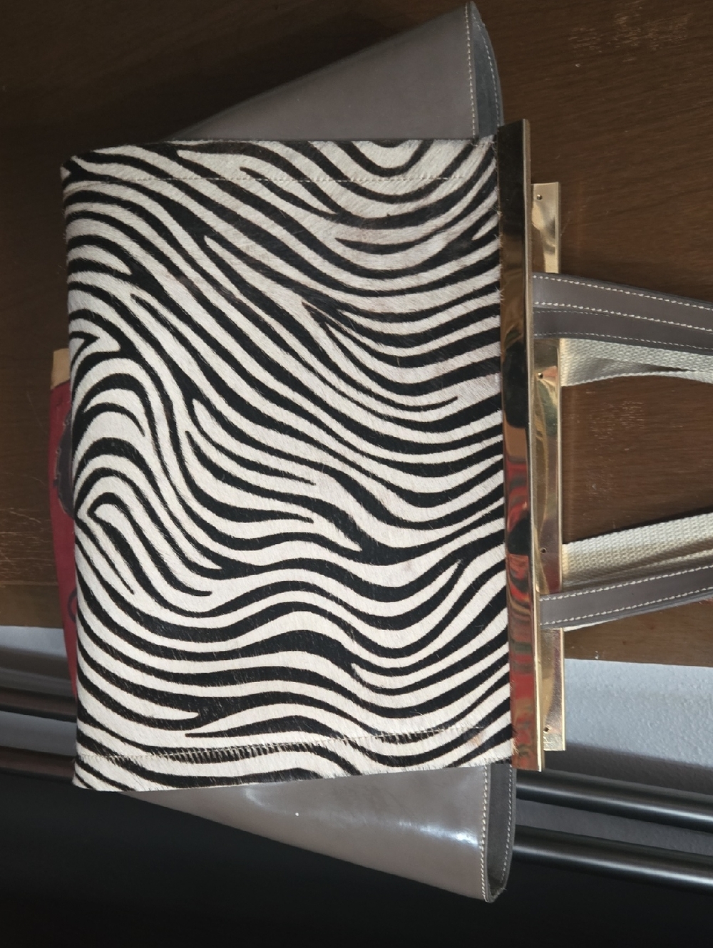 Alberta Di Canio Gray Leather Tote with Gold Zipper